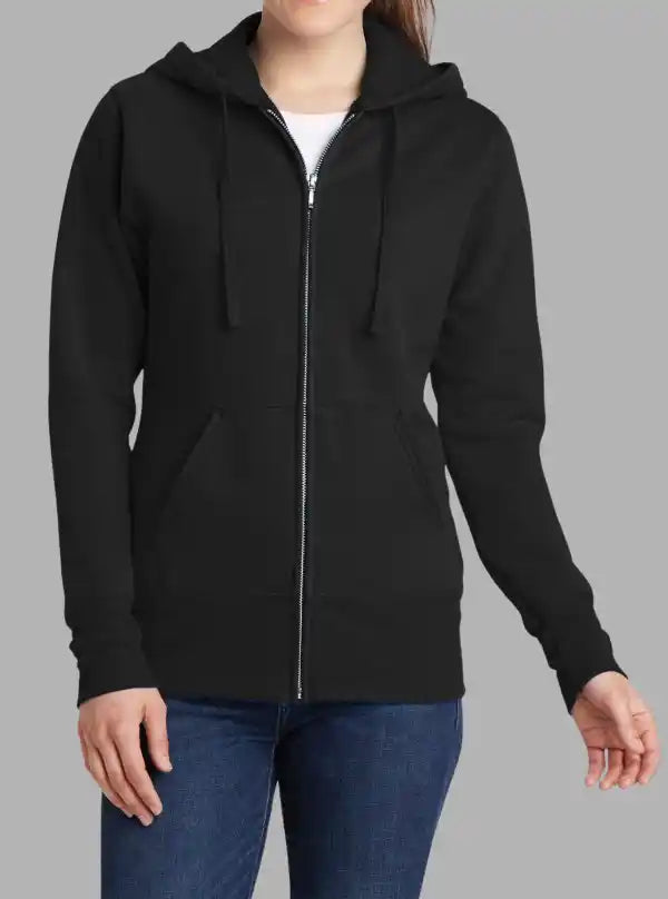 Women’s 300gsm Black Zipper Hoodie – Soft Poly Cotton Sweatshirt
