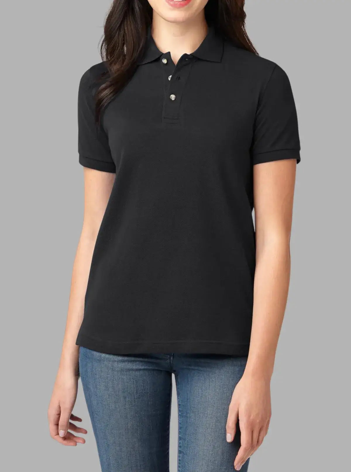 Women’s Black Solid Polo T-Shirt 240 GSM Cotton | Promo Thread