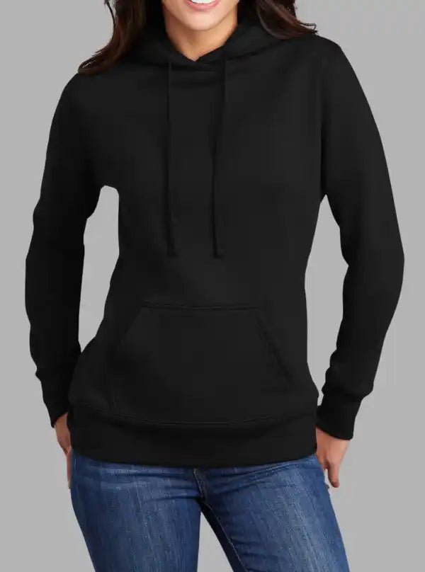 Women’s 300gsm Black Hooded Sweatshirt – Soft Poly Cotton Hoodie