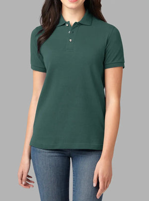 Women’s Bottle Green Solid Polo T-Shirt 240 GSM Cotton | Promo Thread