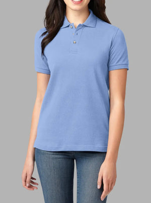 Women’s Light Blue Solid Polo T-Shirt 240 GSM Cotton | Promo Thread