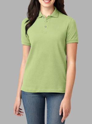 Women’s Light Green Solid Polo T-Shirt 240 GSM Cotton | Promo Thread