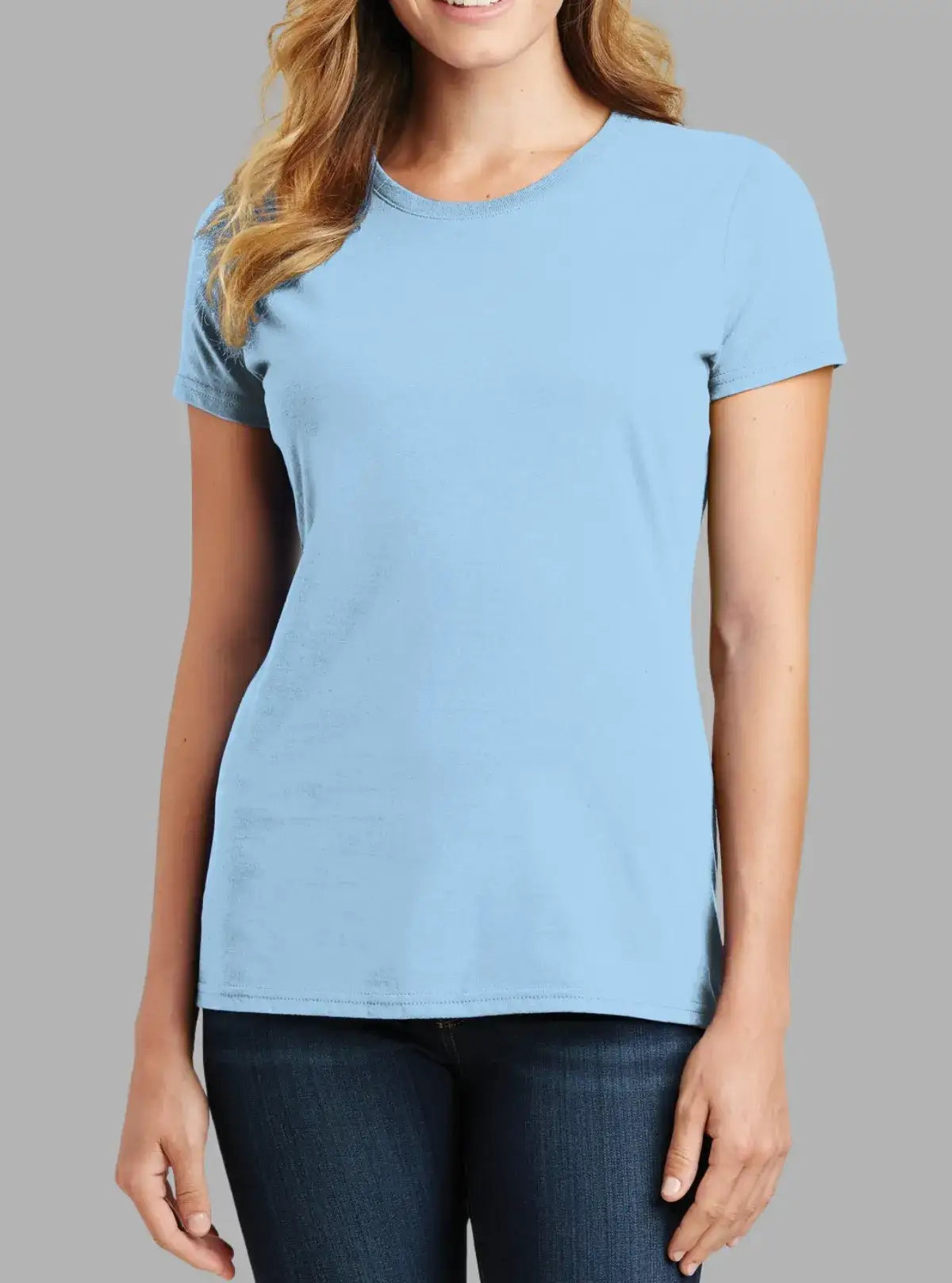 Women’s Light Blue 180 GSM Cotton T-Shirt | Soft Bio-Washed Tee