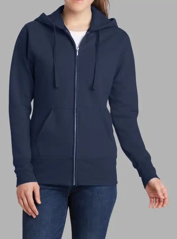 Women’s 300gsm Navy Zipper Hoodie – Soft Poly Cotton Sweatshirt