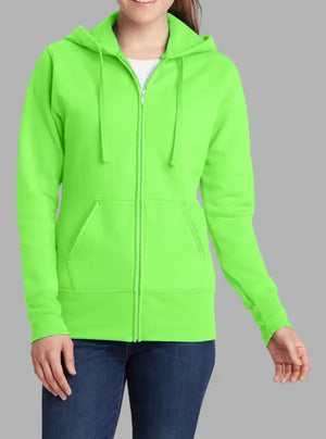Women’s 300gsm Neon Green Zipper Hoodie – Soft Poly Cotton Sweatshirt