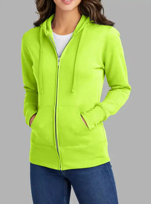 Women’s 300gsm Neon Yellow Zipper Hoodie – Soft Poly Cotton Sweatshirt