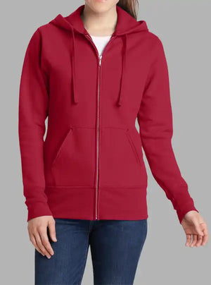 Women’s 300gsm Red Zipper Hoodie – Soft Poly Cotton Sweatshirt
