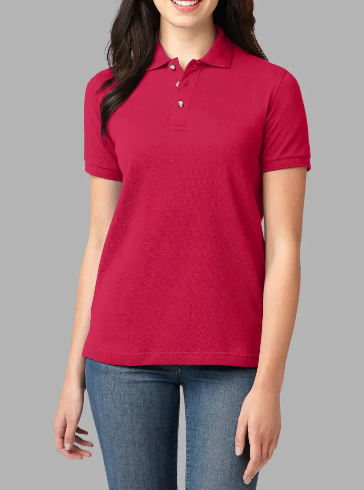 Women’s Red Solid Polo T-Shirt 240 GSM Cotton | Promo Thread