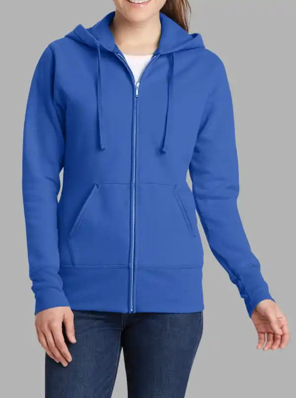 Women’s 300gsm Royal Blue Zipper Hoodie – Soft Poly Cotton Sweatshirt
