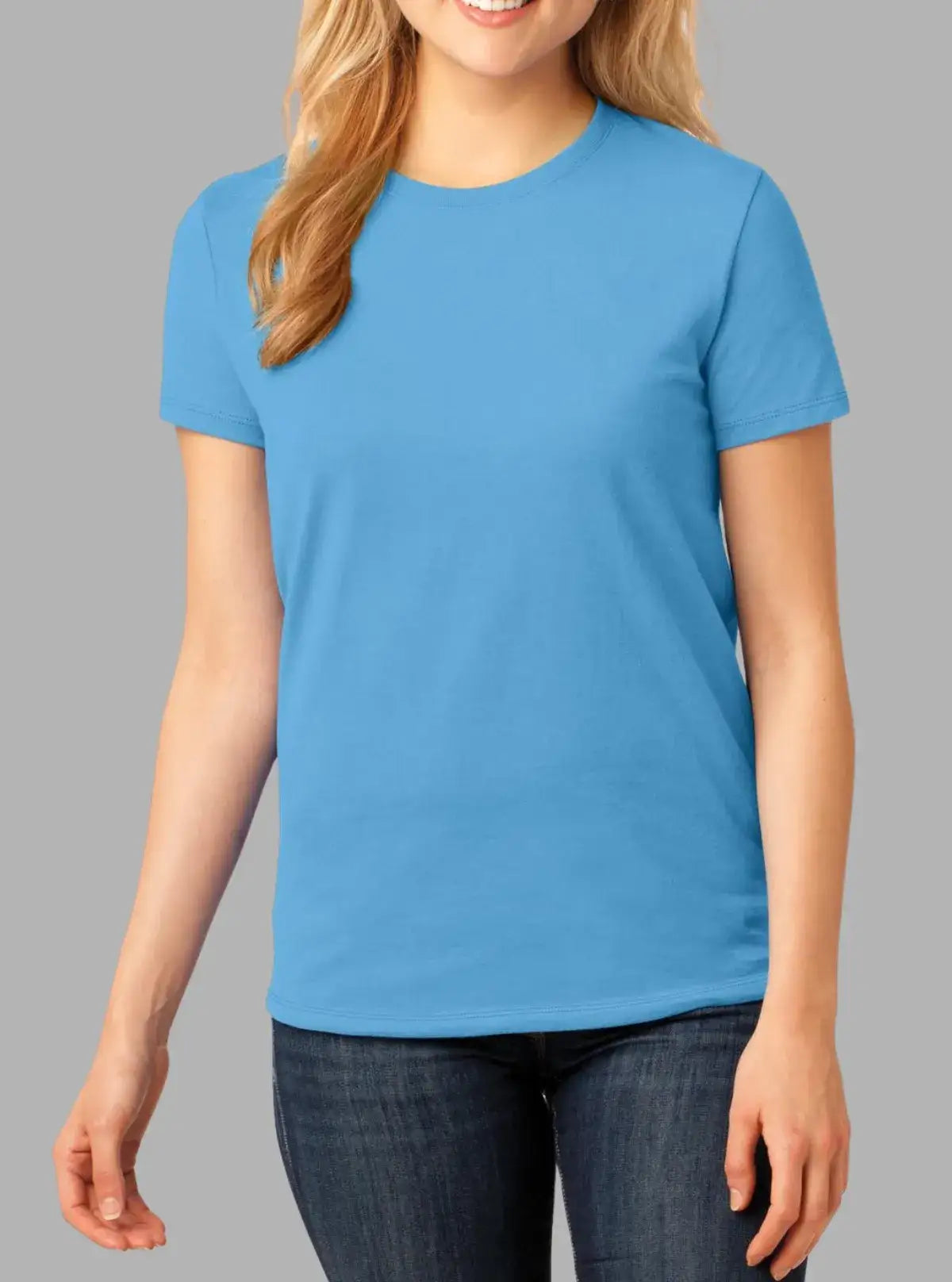 Women’s Sea Blue Cotton T-Shirt 180 GSM | Premium Crew Neck