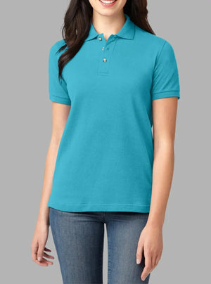 Women’s Turquoise Solid Polo T-Shirt 240 GSM Cotton | Promo Thread