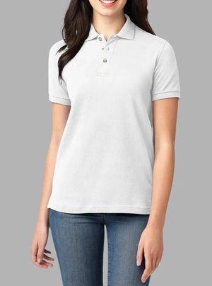 Women’s White Solid Polo T-Shirt 240 GSM Cotton | Promo Thread