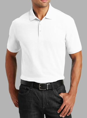 Men’s White Pique Polyester Polo T-Shirt | Promo Thread Wholesale