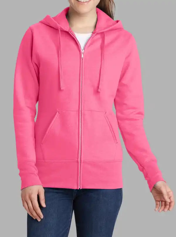 Women’s 300gsm Neon Pink Zipper Hoodie – Soft Poly Cotton Sweatshirt