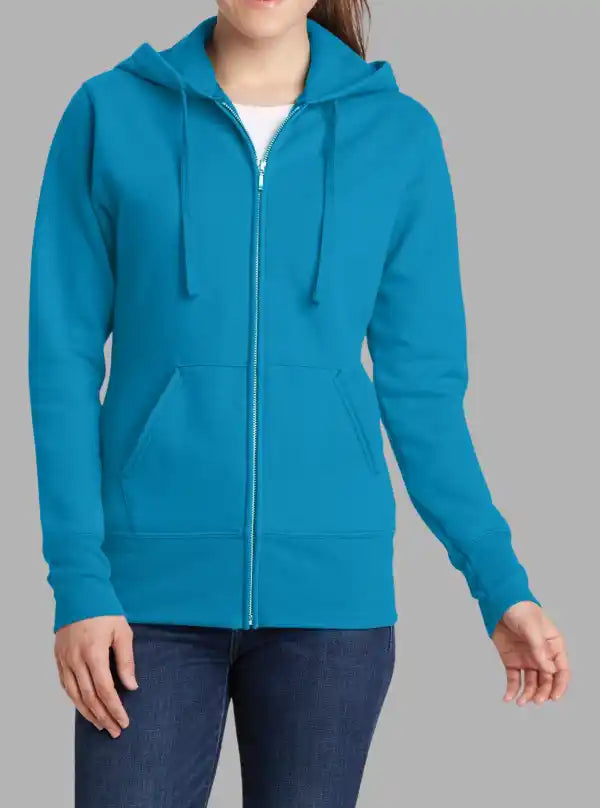 Women’s 300gsm Turquoise Zipper Hoodie – Soft Poly Cotton Sweatshirt